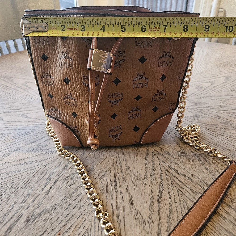 MCM Soft Berlin Visetos Monogram Drawstring Leather Bucket Bag Crossbody‎ Mini - Picture 6 of 14